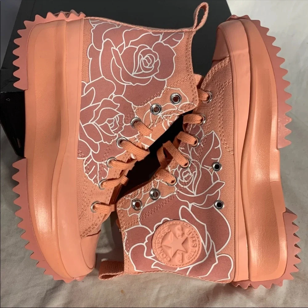 Converse Run Star Hike Platform Natasha Cloud Floral Roses Hugh Top Shoes - New